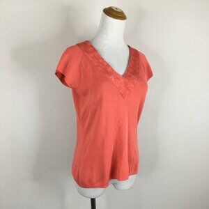 SHANGHAI TANG Orange Silk Blend Knit Embroidery V Neck Collar Sweater